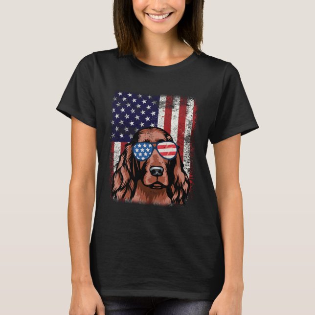 Camiseta Bandeira Americana de Setter Patriótica (Frente)
