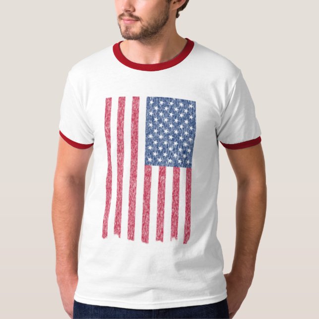 Camiseta Bandeira americana desvanecida e rasgada mas ainda (Frente)