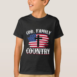 Camiseta Bandeira Americana Deus Família País Cruz Cristã P
