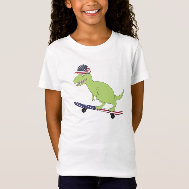 Camiseta Bandeira Americana Dinosaur Skateboard (Frente)