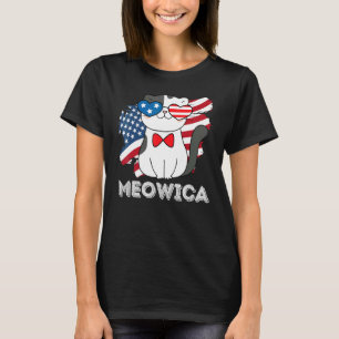 Camiseta Bandeira Americana do 4 de Julho Feminina Gato Fof