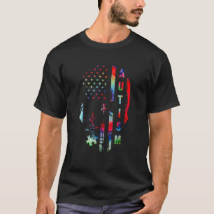 Camiseta Bandeira Americana Do Autismo Crânio Pais Autistas