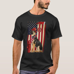 Camiseta Bandeira Americana do Bombeiro german shepherd