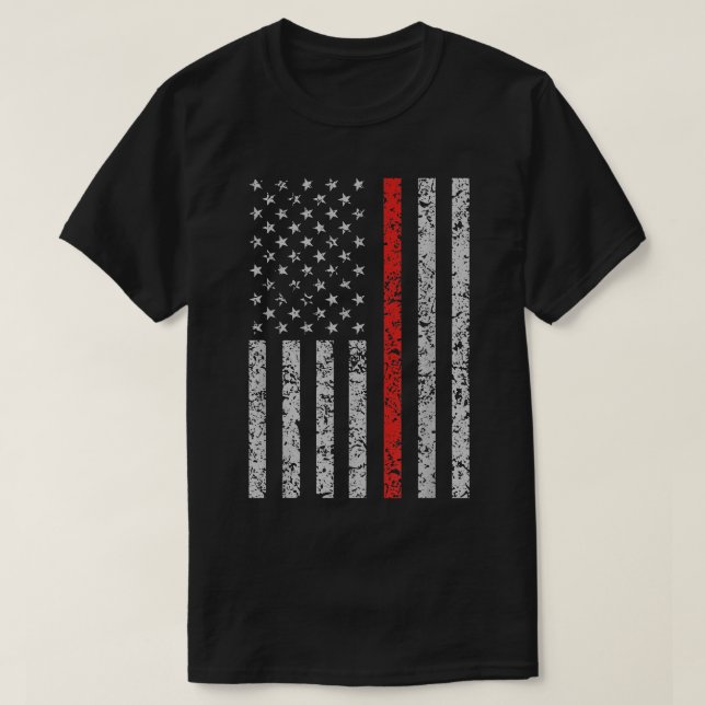 Camiseta Bandeira Americana do Bombeiro Thin Red Line (Frente do Design)