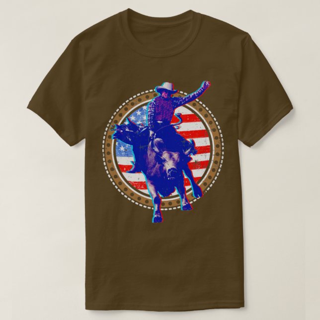 Camiseta Bandeira Americana do Bull Rider Patriótico (Frente do Design)