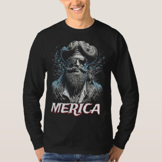 Camiseta Bandeira Americana do Dia 4 de Julho Pirata Merica