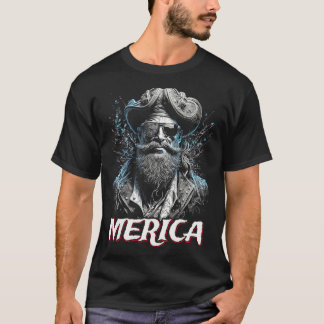 Camiseta Bandeira Americana do Dia 4 de Julho Pirata Merica