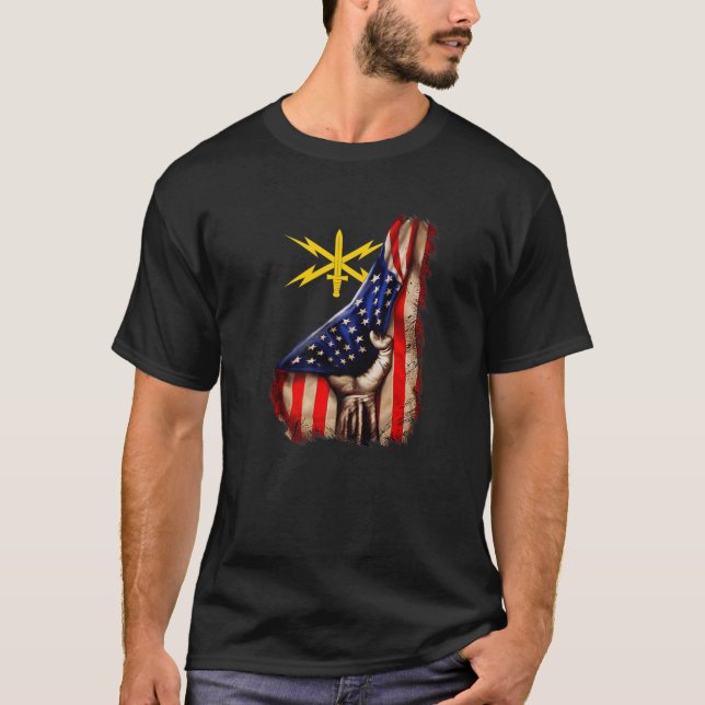 Camiseta Bandeira Americana do Exército Cyber Corps (Frente)