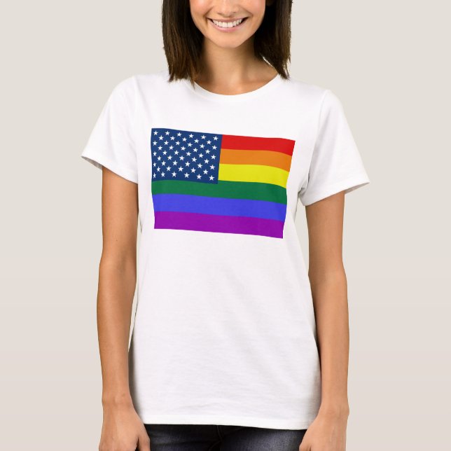 Camiseta Bandeira Americana do Orgulho LGBT com Estrelas (Frente)