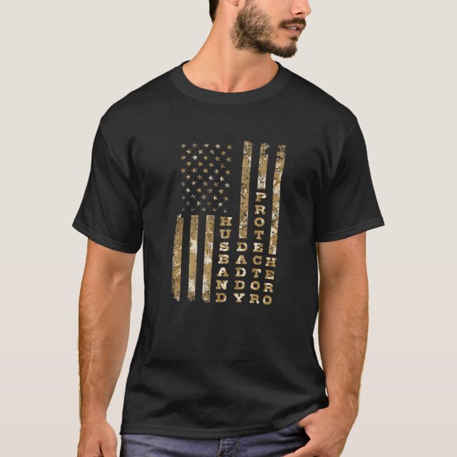 Camiseta Bandeira Americana do Pai Herói do Pai Marido (Frente)