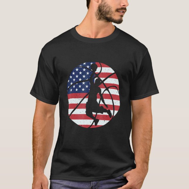 Camiseta Bandeira Americana do Patriótico Basquete 4 de jul (Frente)
