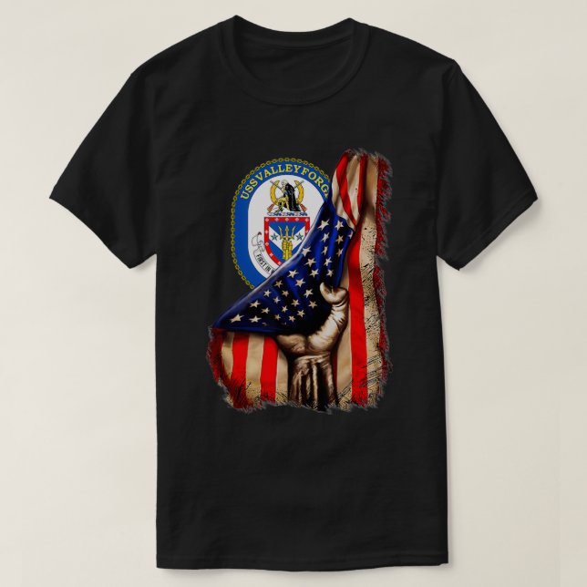 Camiseta Bandeira Americana do Vale do USS CG50 (Frente do Design)
