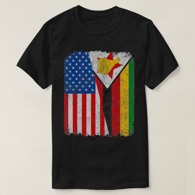 Camiseta Bandeira Americana do Zimbábue Half EUA Root Pr (Frente do Design)