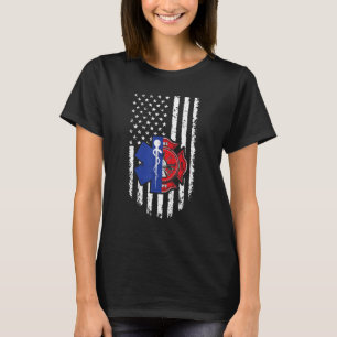 Camiseta Bandeira Americana dos EUA Bombeiro de Emergência