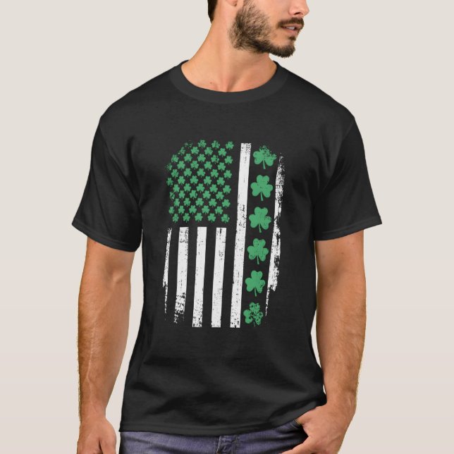 Camiseta Bandeira Americana dos EUA Com Trevos Para o Dia d (Frente)