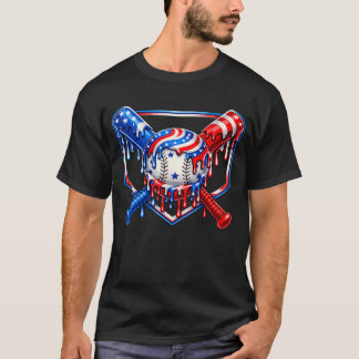 Camiseta Bandeira Americana Drip de Beisebol Para Meninos J