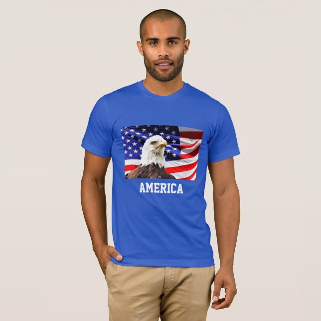 Camiseta Bandeira Americana e Águia Balda (Frente Completa)