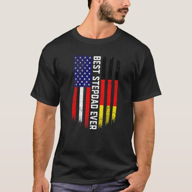 Camiseta Bandeira Americana e Alemanha Melhor Stepdad Ever  (Frente)