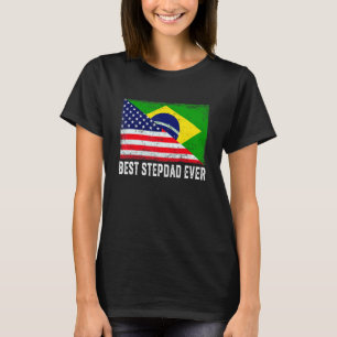 Camiseta Bandeira Americana e Brasil Melhor Stepdad Nunca F