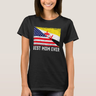 Camiseta Bandeira Americana e Brunei Sinalizador Melhor Mãe