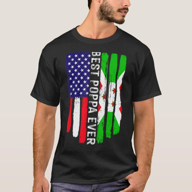 Camiseta Bandeira Americana e Burundi Melhor Poppa Já Famil (Frente)