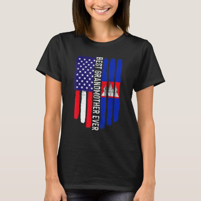 Camiseta Bandeira Americana e Camboja Melhor Avó Eva (Frente)
