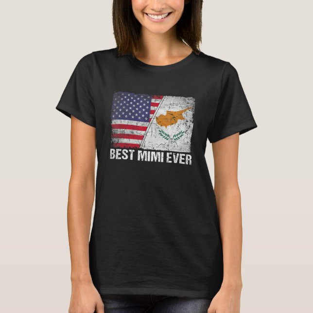 Camiseta Bandeira Americana e Chipre Melhor Família Mimi Ev (Frente)