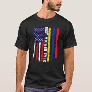 Camiseta Bandeira Americana e Colômbia Melhor Mãe de Febre