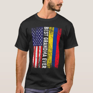 Camiseta Bandeira Americana e Colômbia Melhor Vovó Nunca Fa