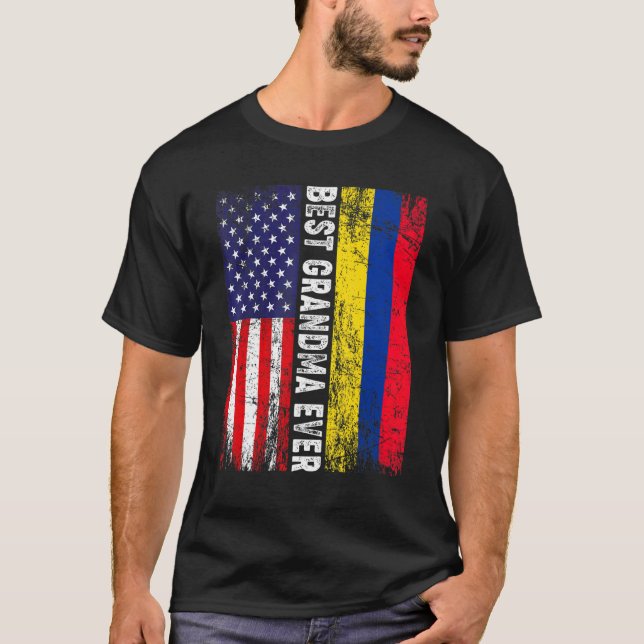 Camiseta Bandeira Americana e Colômbia Melhor Vovó Nunca Fa (Frente)