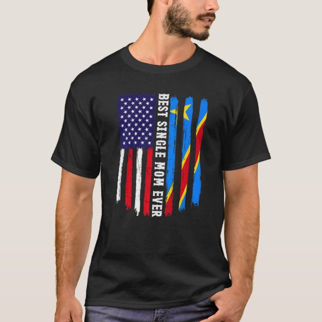 Camiseta Bandeira Americana e Congo Melhor Solteiro Mãe Alg (Frente)