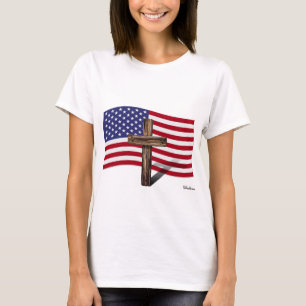 Camiseta Bandeira americana e cruz áspera