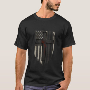 Camiseta Bandeira Americana e Cruz Fé Cristã Patriótica