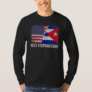 Camiseta Bandeira Americana e Cuba Melhor Família Stepdad N