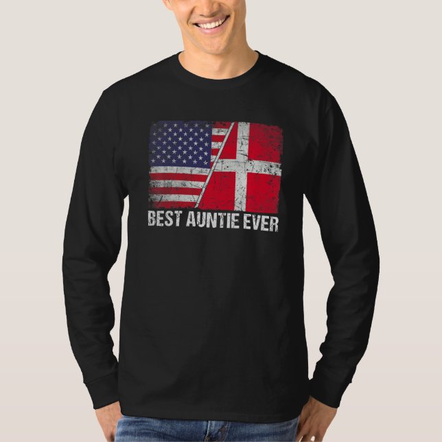 Camiseta Bandeira Americana e Dinamarca Melhor Tia Nunca Fa (Frente)