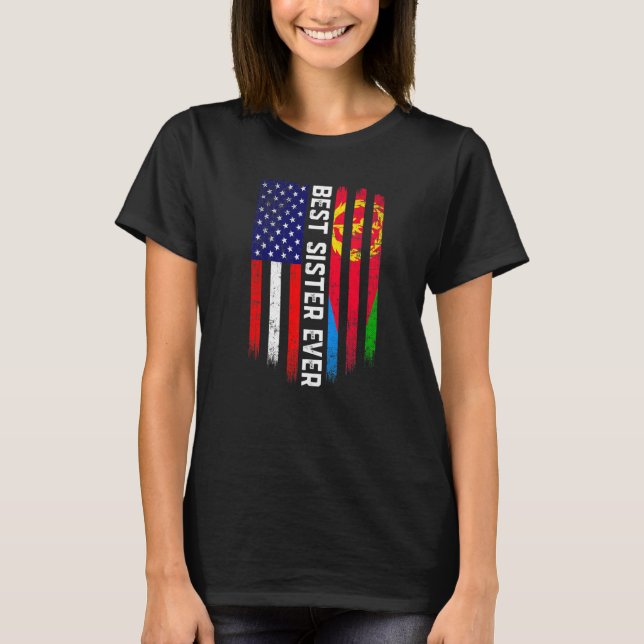 Camiseta bandeira Americana e Eritreia Melhor Irmã De Todos (Frente)