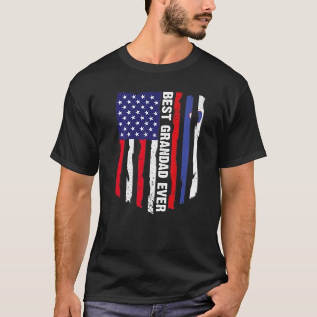 Camiseta Bandeira Americana e Eslovênia - Melhor Avô Nunca (Frente)