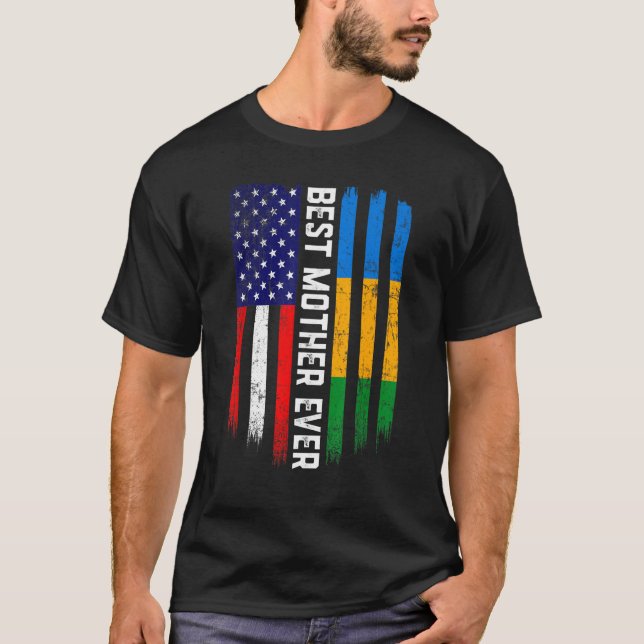 Camiseta Bandeira Americana e Gabão Melhor Família Mãe Nunc (Frente)