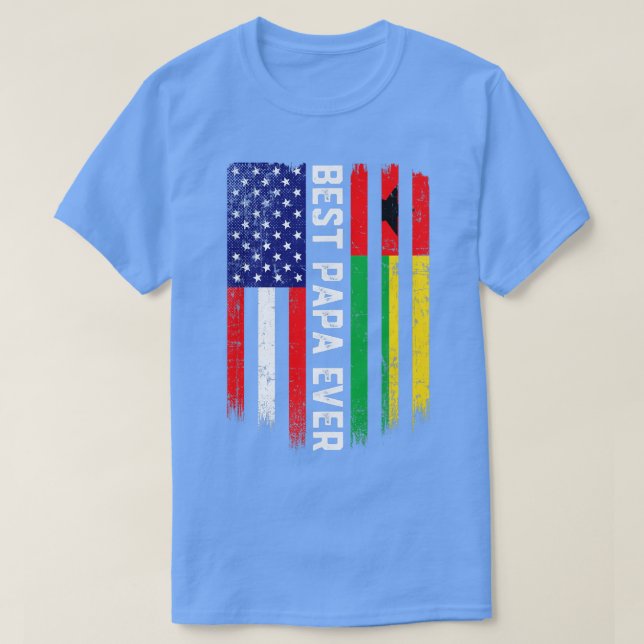 Camiseta Bandeira Americana e Guiné-Bissau Melhor Papá Nunc (Frente do Design)