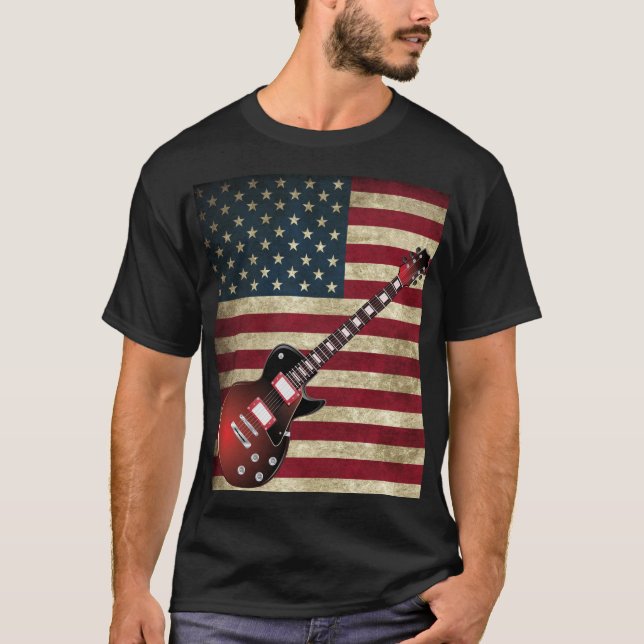 Camiseta Bandeira americana e guitarra elétrica - vermelho (Frente)