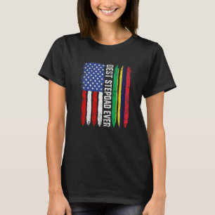 Camiseta Bandeira Americana e Ilha Maurícia Melhor Stepdad 