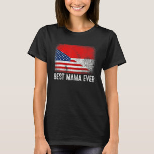 Camiseta Bandeira Americana e Indonésia Melhor Mama Já Fami