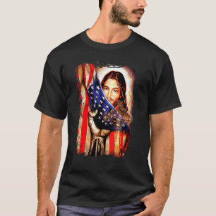 Camiseta Bandeira Americana E Jesus Faith Christian 4th De