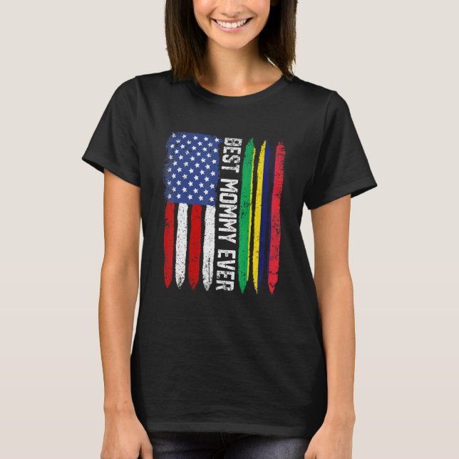 Camiseta Bandeira Americana e Maurícia Melhor Mamãe de Febr (Frente)