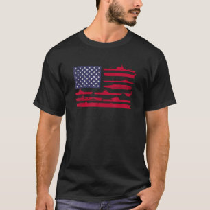 Camiseta Bandeira Americana e Navios Navais Militares Patri