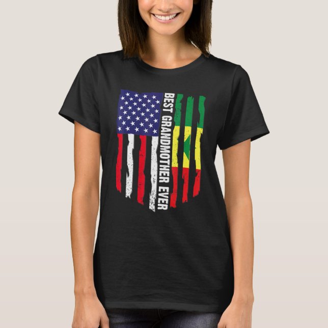 Camiseta Bandeira Americana e Senegal Melhor Avó Nunca (Frente)