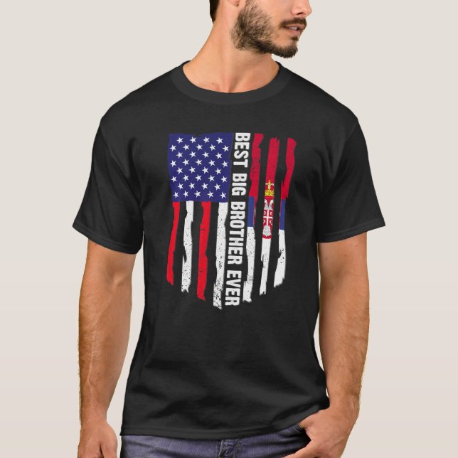 Camiseta Bandeira Americana e Sérvia Melhor Irmão Grande Nu (Frente)