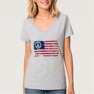 Camiseta Bandeira Americana e Símbolo da Paz com Design Des