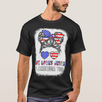 Camiseta Bandeira Americana Ela Ama Jesus América Muito Cri