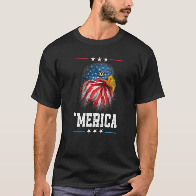 Camiseta Bandeira Americana Em 4 De Julho 'América Bald Eag (Frente)
